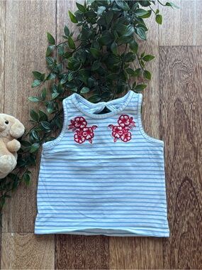 Janie and Jack - Girl blue and white stripes tank top - 24 M